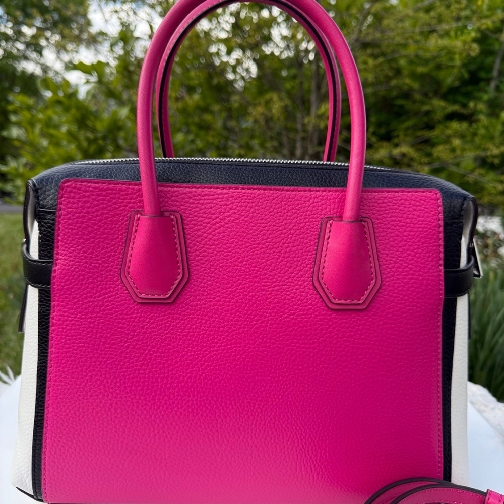Michael Kors Mercer Medium Color-Block Belted Leather Satchel Large - Picture 4 of 12